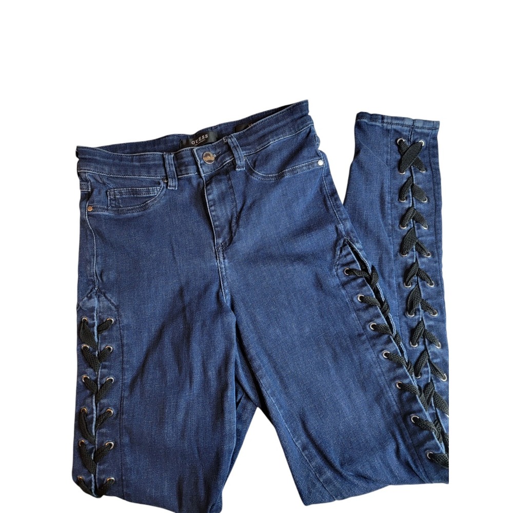 Guess Skinny High 26 Jeans Lace Up Dark Denim Black